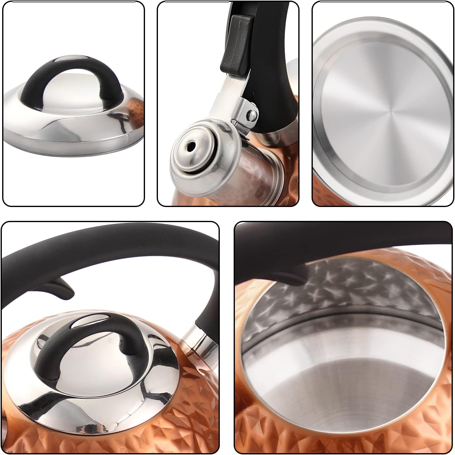 Sturdy Copper Tea Kettle with Unique Buttons and Whistle