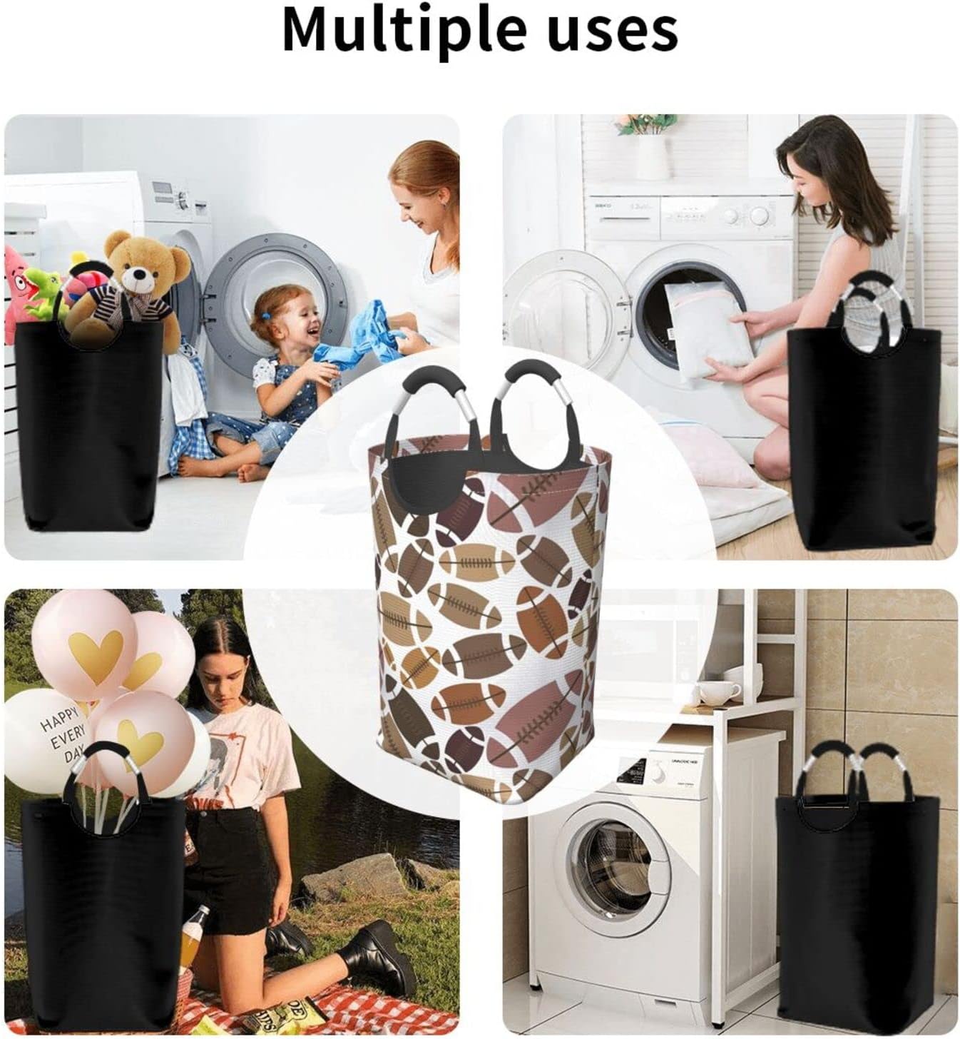 American Football Laundry Hamper with Handles and Foldable Design