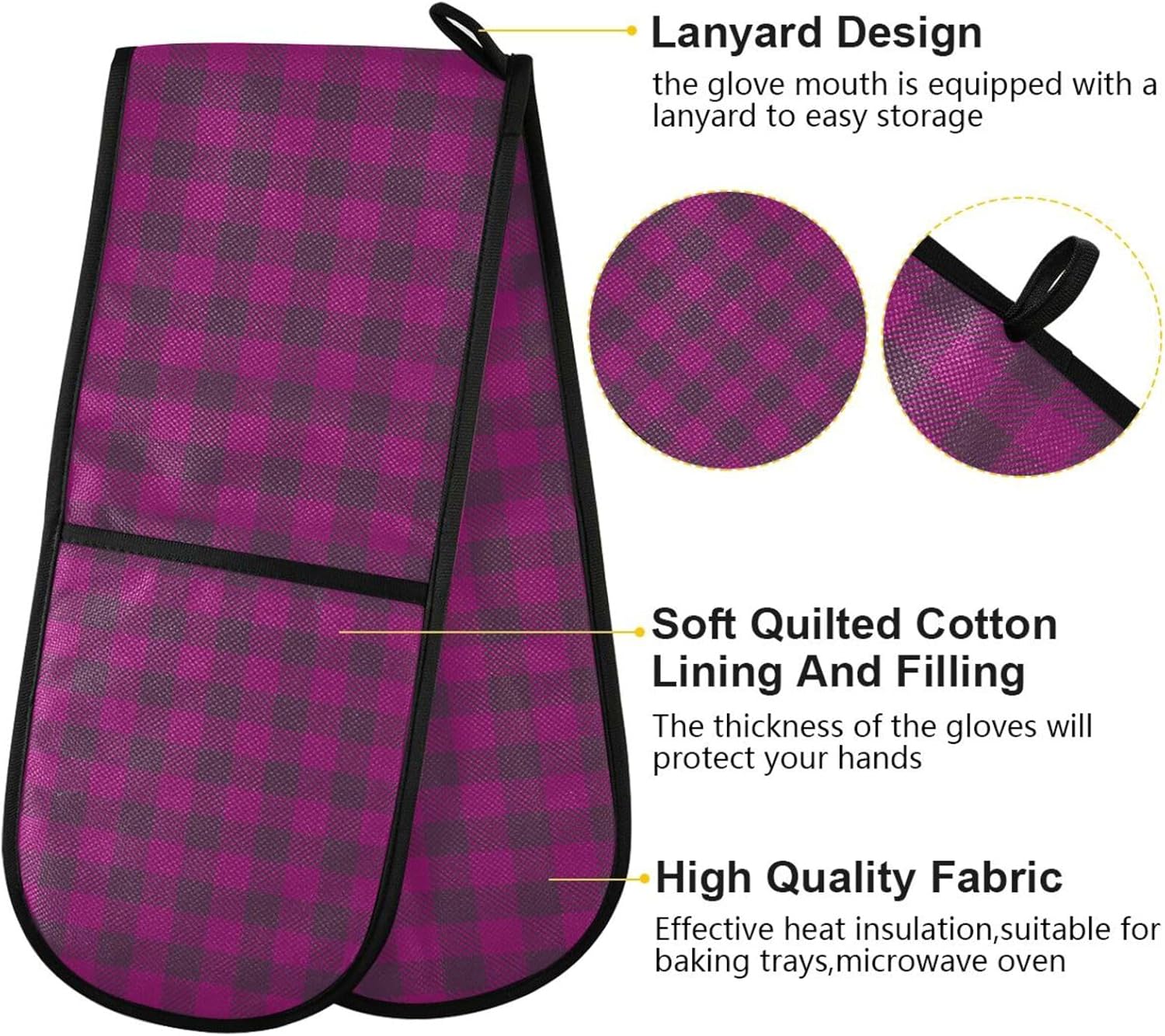 Violet Buffalo Plaid Halloween Oven Mitts Extra Long Soft and Non-Slip