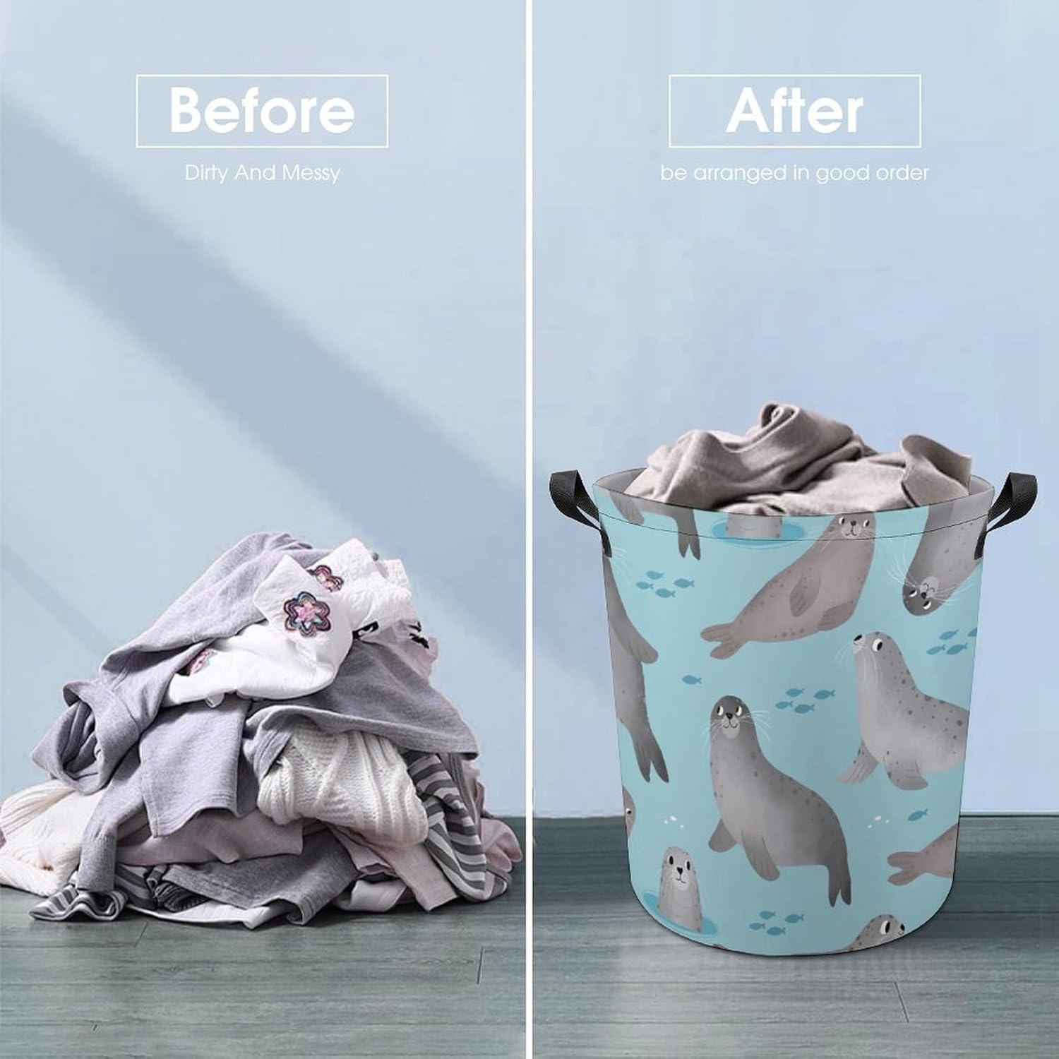 Meikko Durable Waterproof Cartoon laundry Hamper w Easy Carry Handles