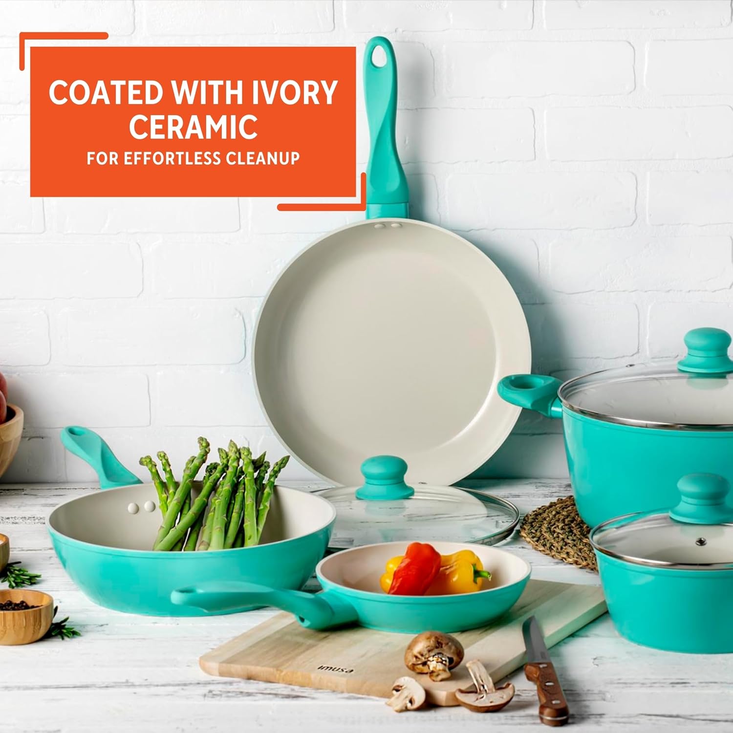 IMUSA Ivory Ceramic Cookware Set Premium Design 10-Piece Set
