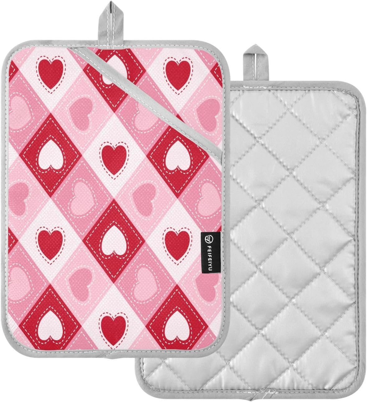 KCLDeci Hearts Plaid Heat Resistant Potholders Oven Mitts for Daily Use