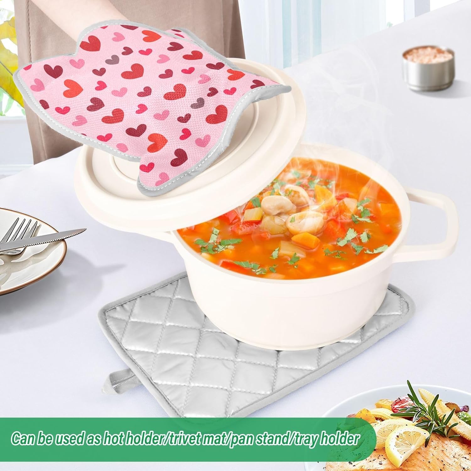Cute Hearts Potholders Set Essential Heat-Resistant Potholders for Ovens Kitchens
