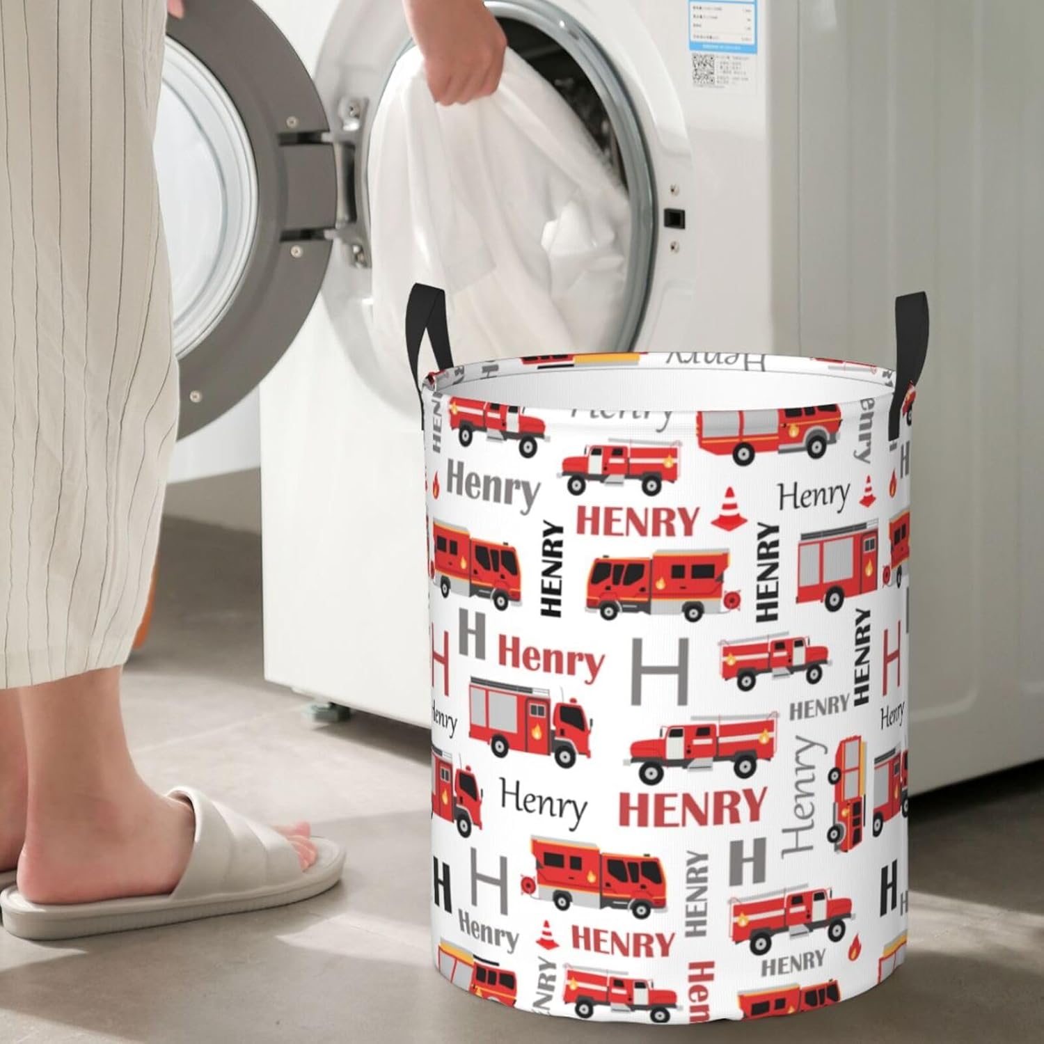 Custom Fire Trucks Laundry Basket With Name 1