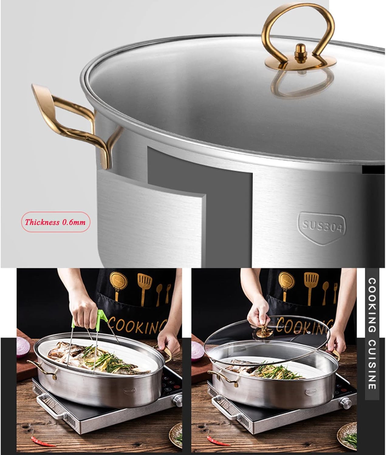 Oval Fish Steamer Pot 304 Stainless Steel Roaster