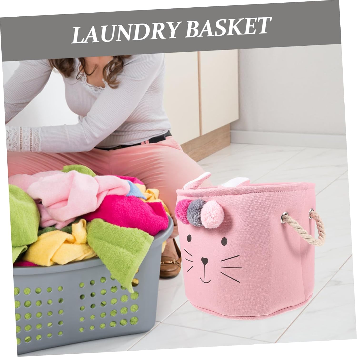 Yardenfun Baby Laundry Hamper with Handle Collapsible Storage Basket for Nursery