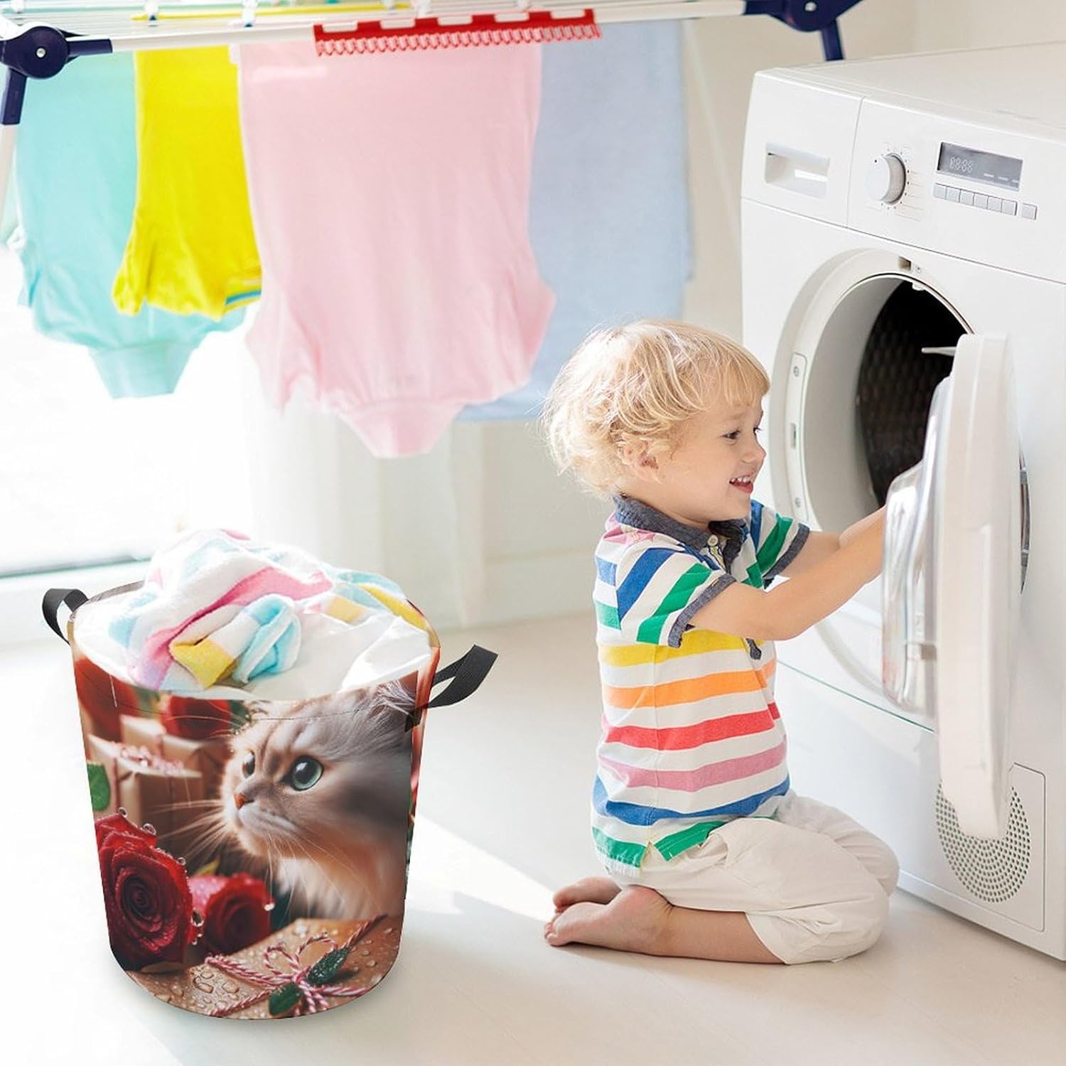 Raindrops Roses Collapsible Cat Laundry Basket