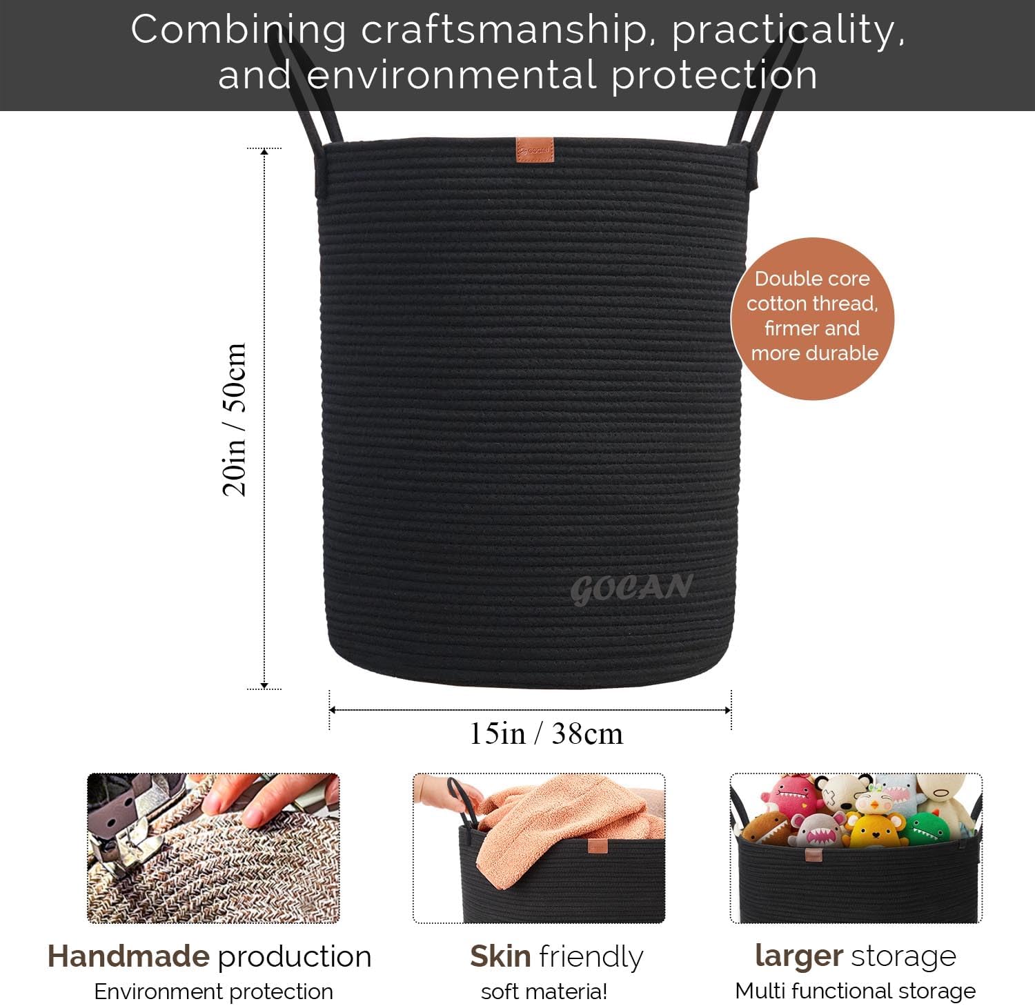 GOCANSturdy Foldable Storage Basket for Laundry Decorative Use