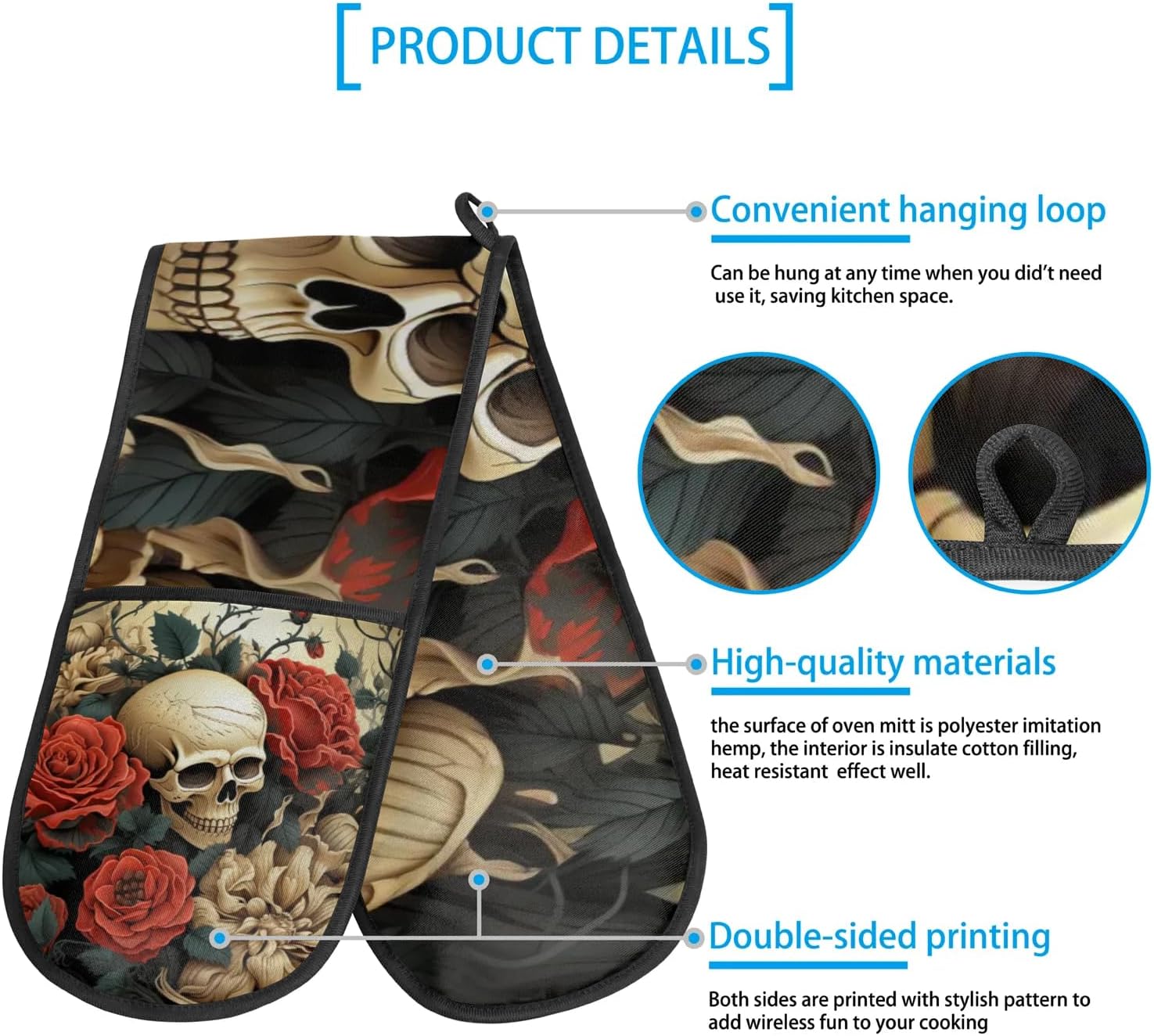 Halloween Red Rose Skull Double Oven Mitts
