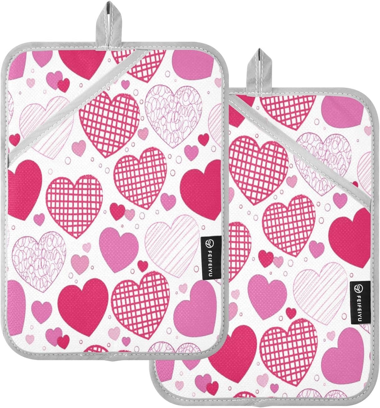 2-Piece Doodle Hearts Pot Holder Set