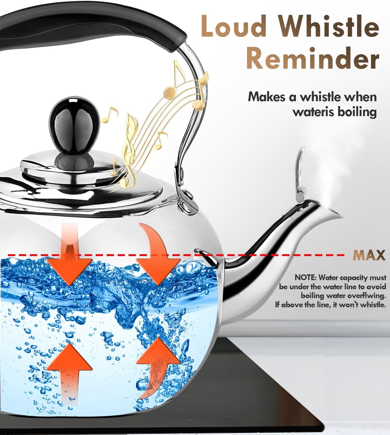 DCLOBTop 23 Quart Round Stovetop Tea Kettle with Silver Mirror Finish