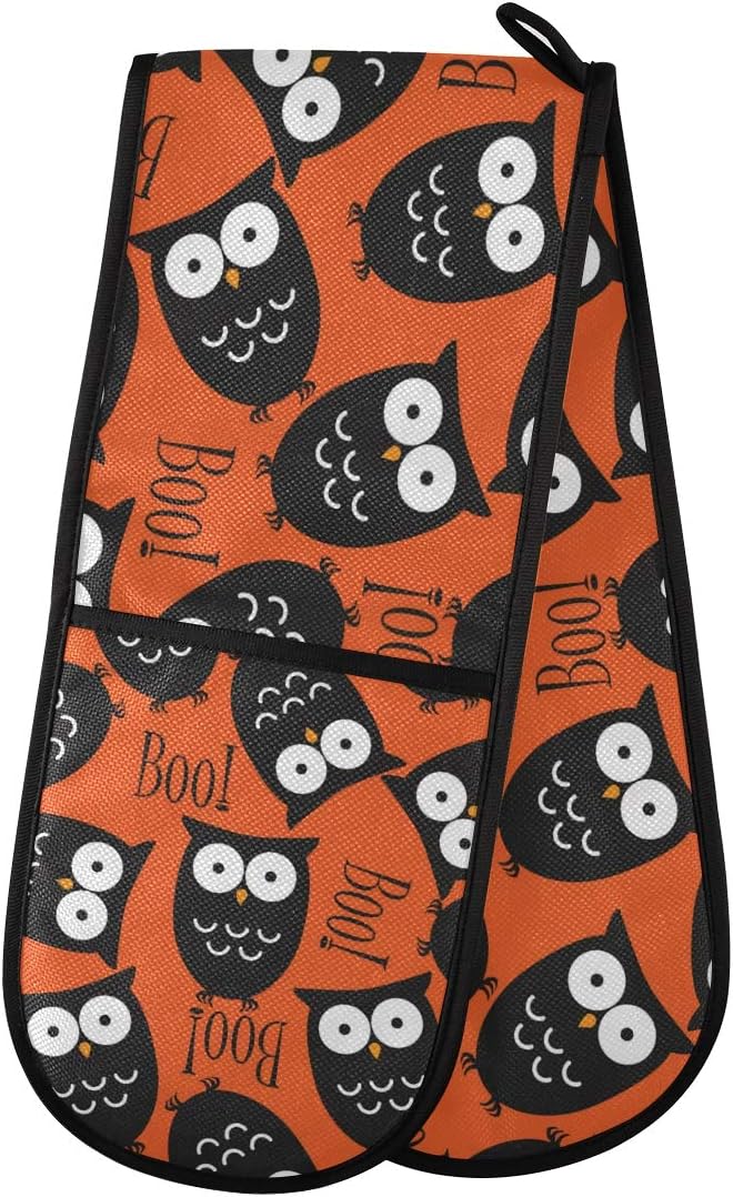 ZZXXB Halloween Owl Boo Double Oven Mitt Heat Resistant Kitchen Gloves