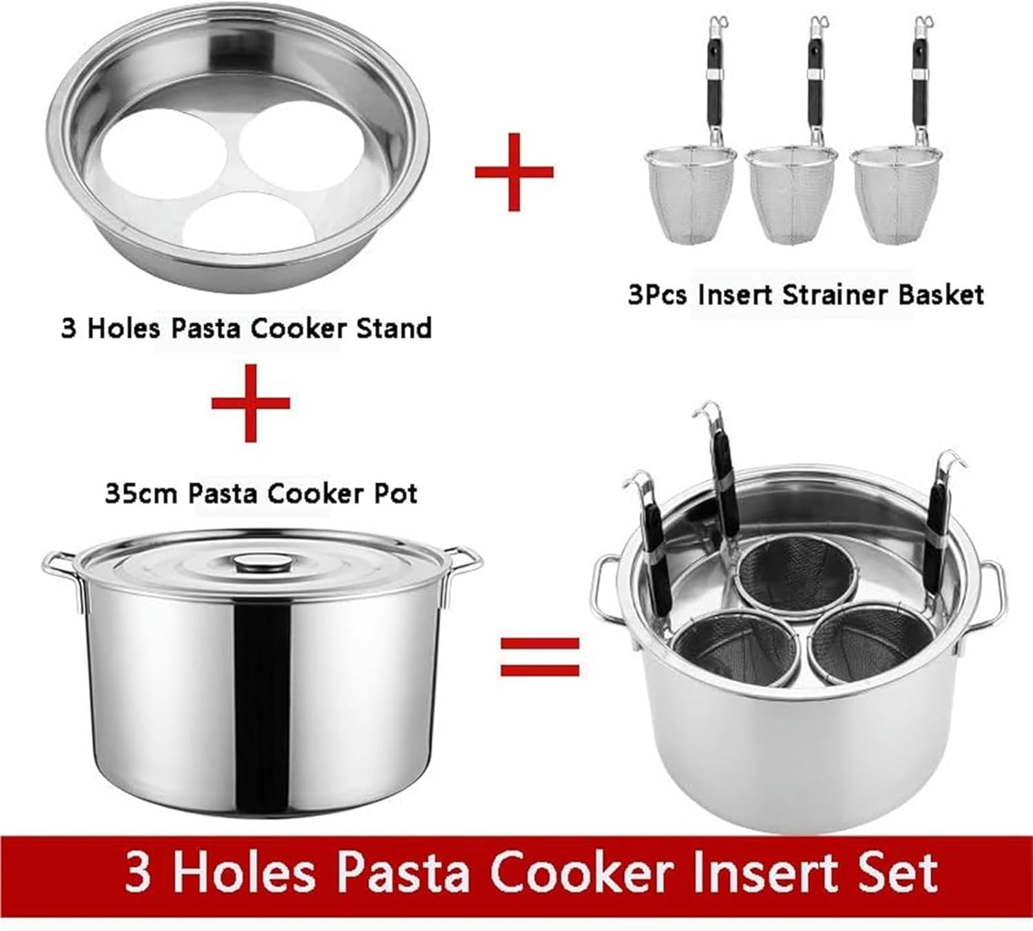 Wzglod 3 4 5 Hole Pasta Pot Cooker with Insert Set