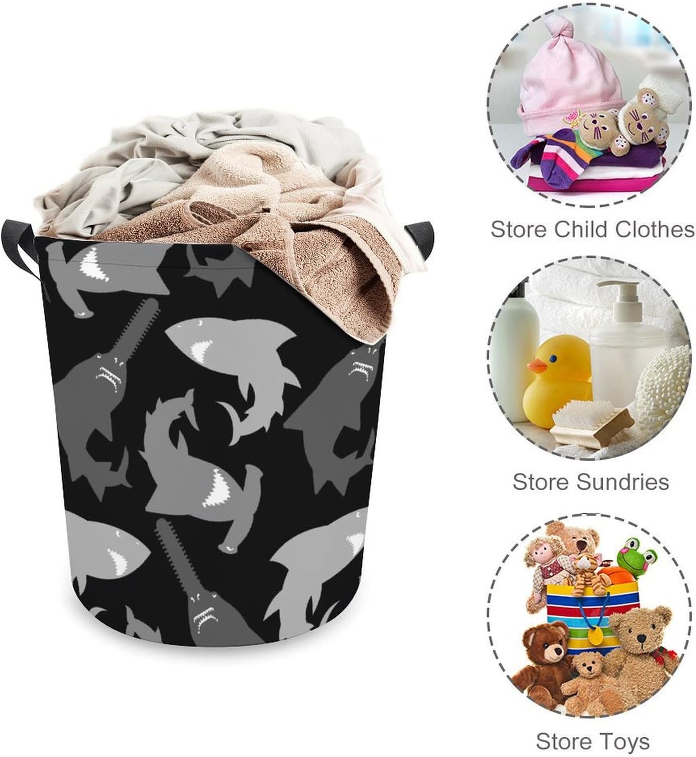 Shark-Design Waterproof Laundry Hamper with Easy Carry Handles