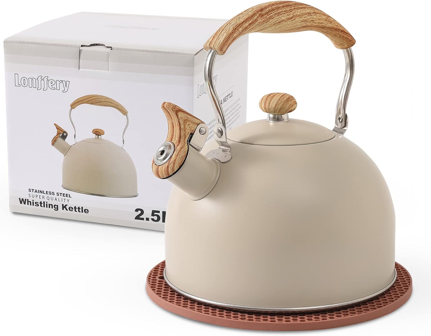 Lonffery Whistling Tea Kettle Creamy White