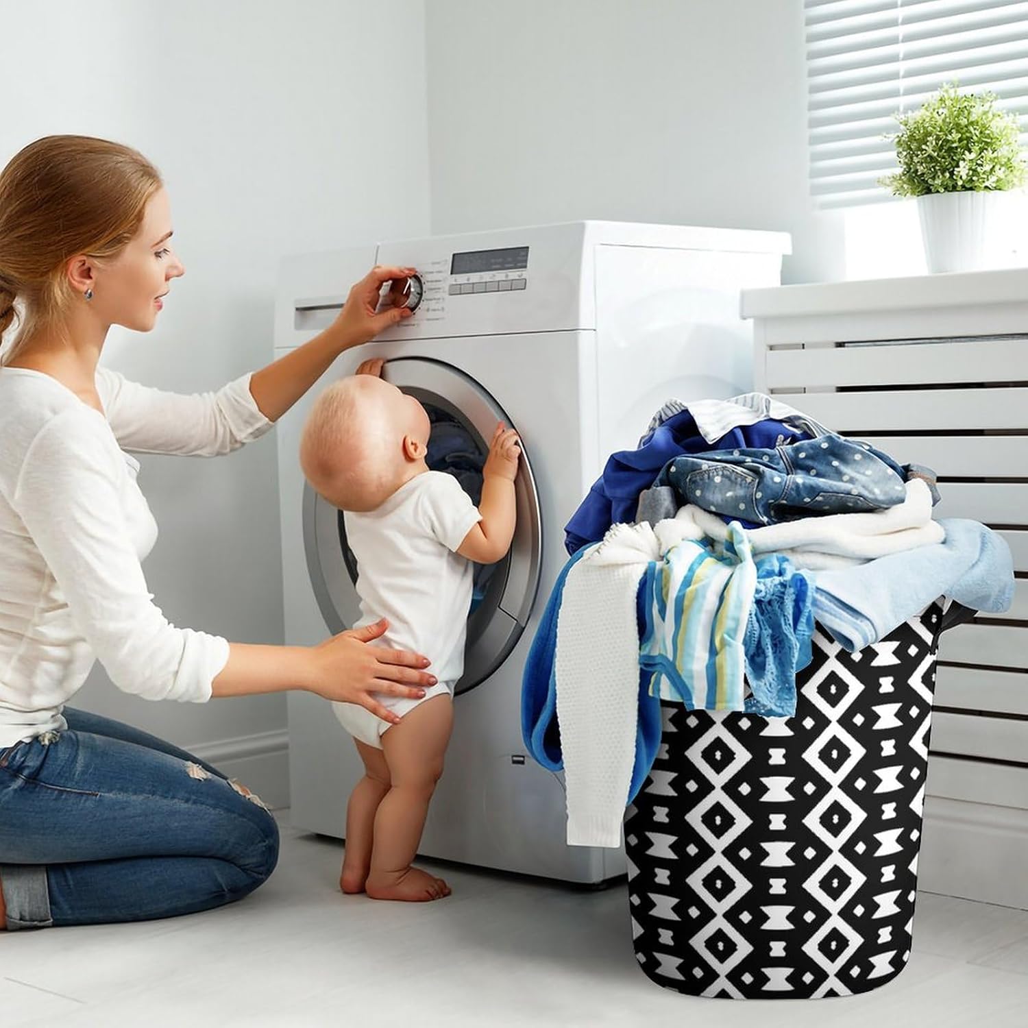 Monochrome Pattern Laundry Baskets Multi-functional Storage for Home Travel College