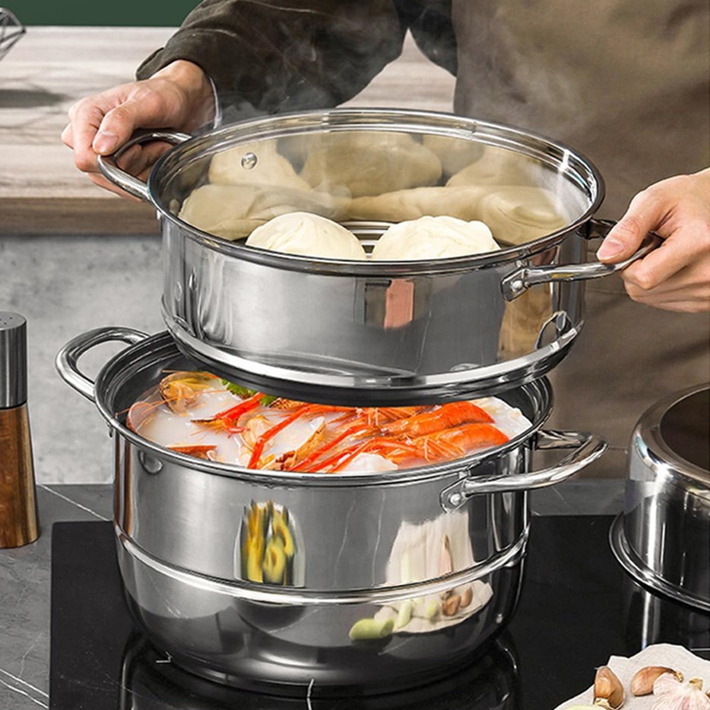 2-in-1 Cooking Pot for Stew Steam