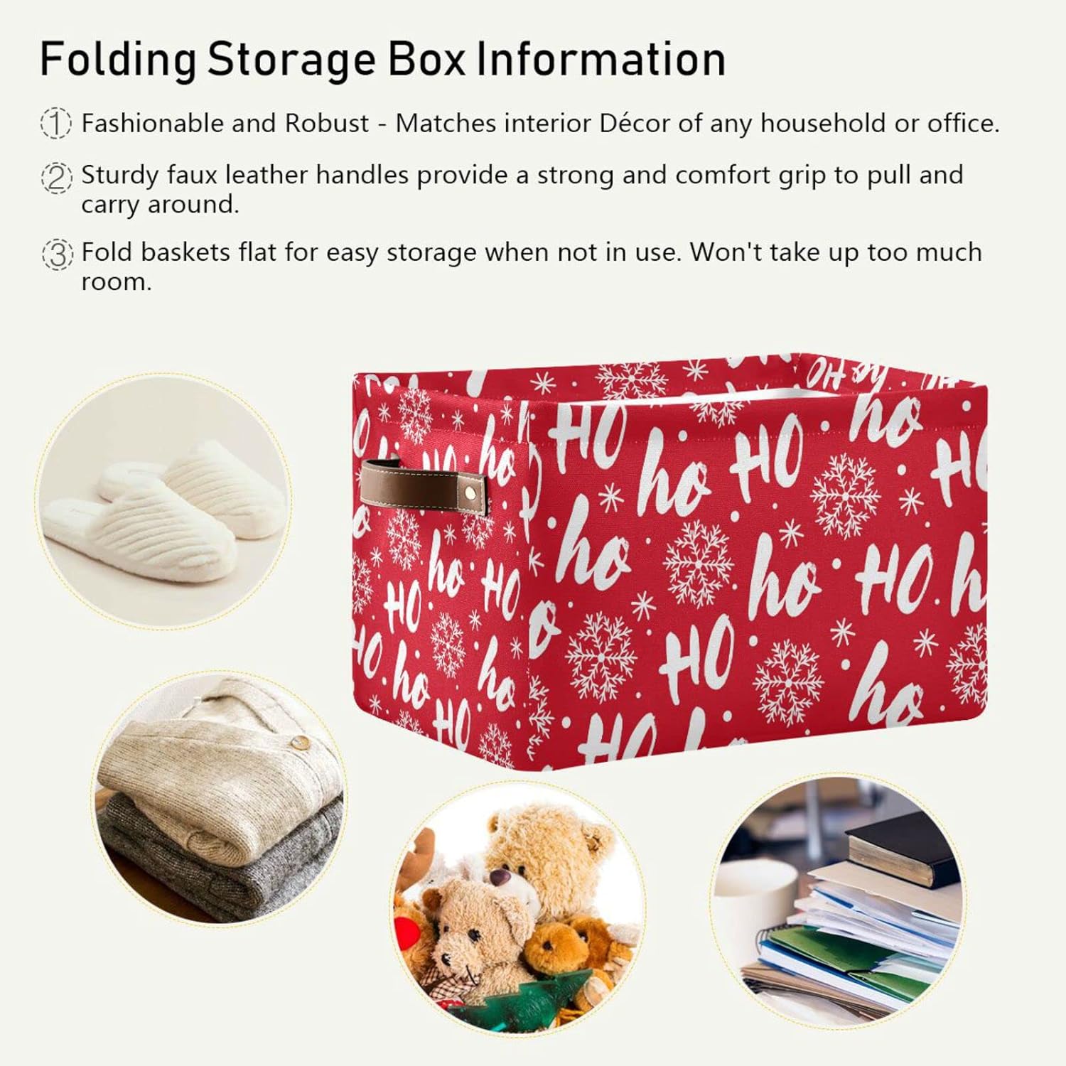 Ho White Christmas Storage Bin withHandles for Kids