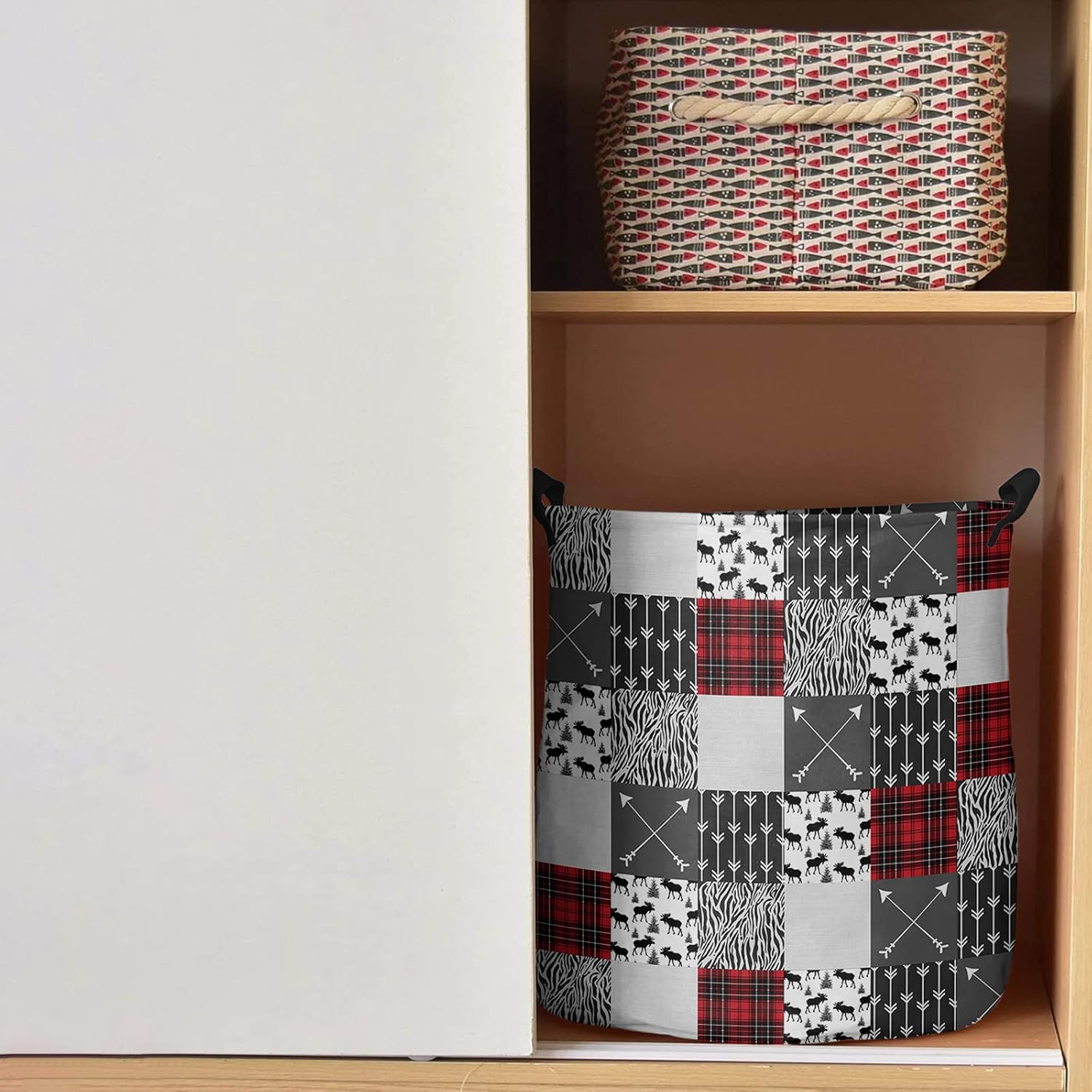 Red Black Buffalo Plaid Arrow ELK Large Laundry Basket
