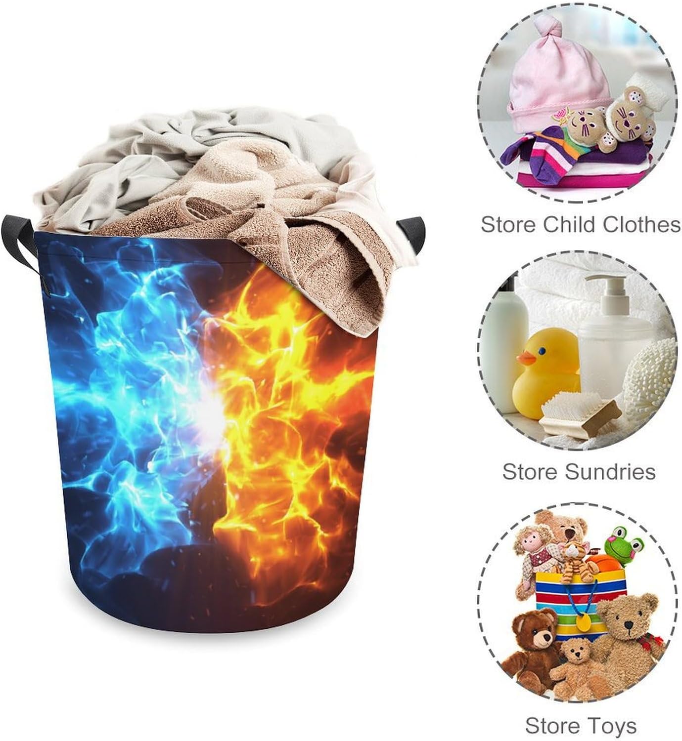 Crashing Blue and Red Flames Multi-functional Laundry Hamper - Durable and Waterproof