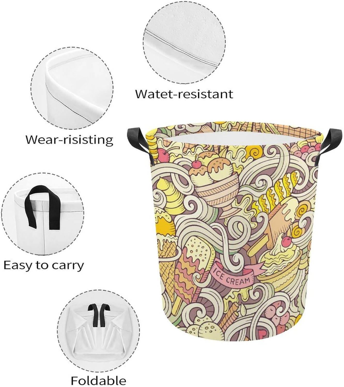 Cartoon Retro Ice Cream Summer Laundry Hamper