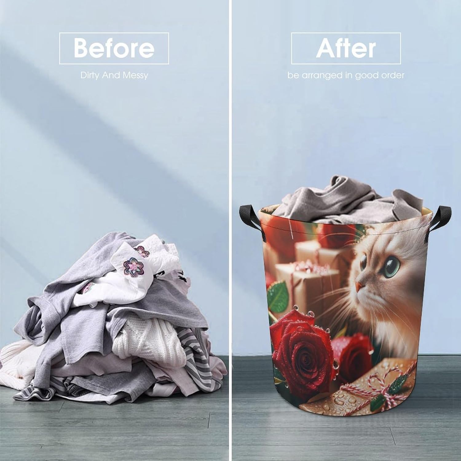 Raindrops Roses Collapsible Cat Laundry Basket