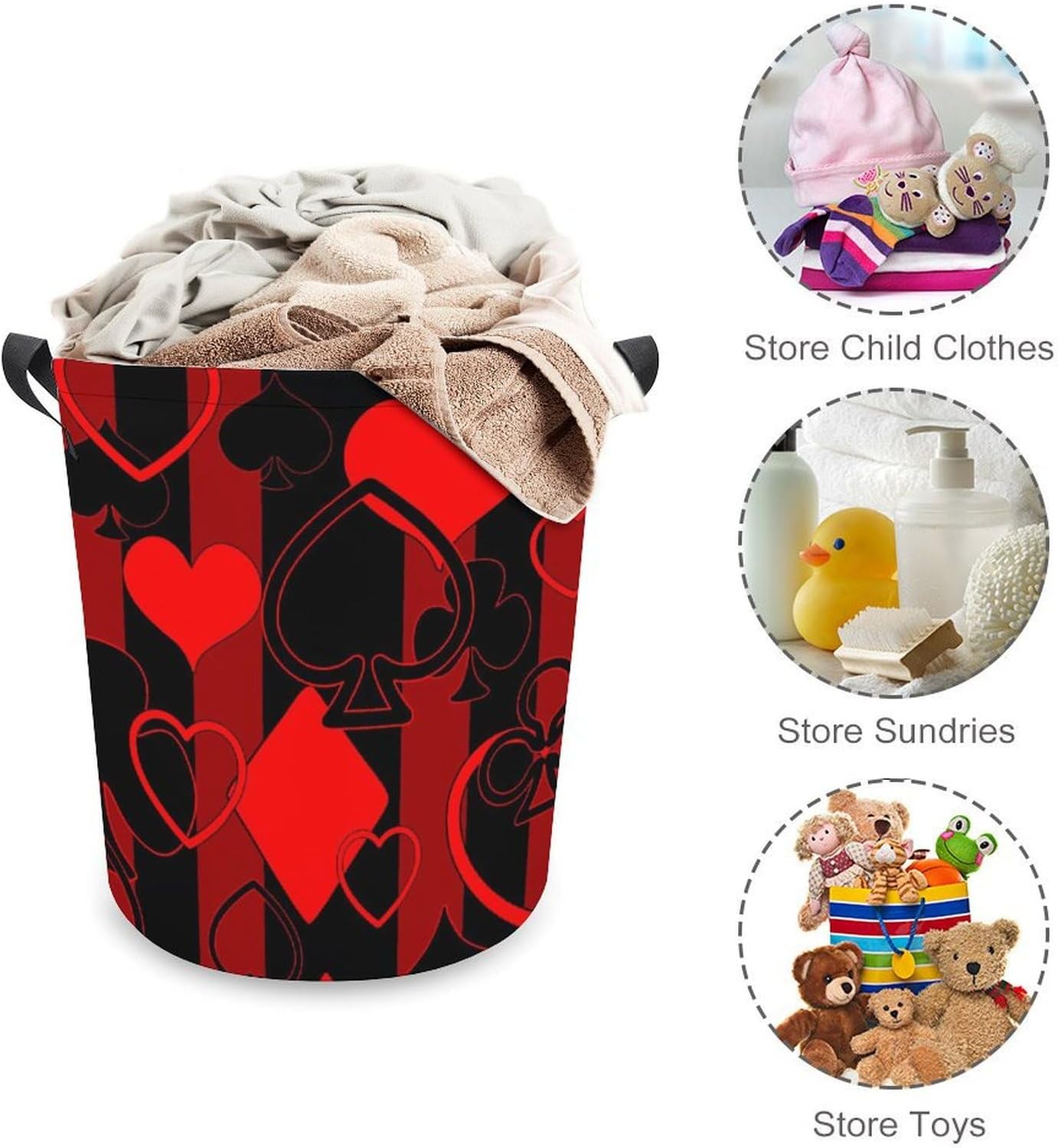 MEIKKO Playing Cards Laundry Hamper Black Red Striped
