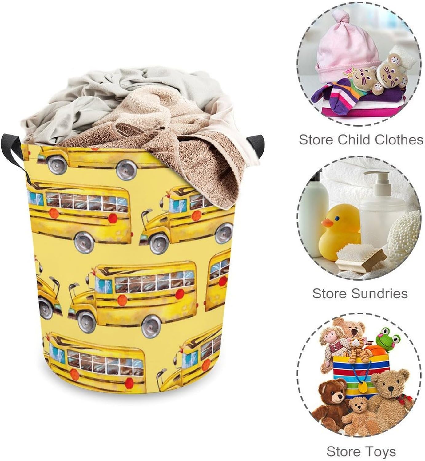Cartoon Yellow Bus Laundry Basket