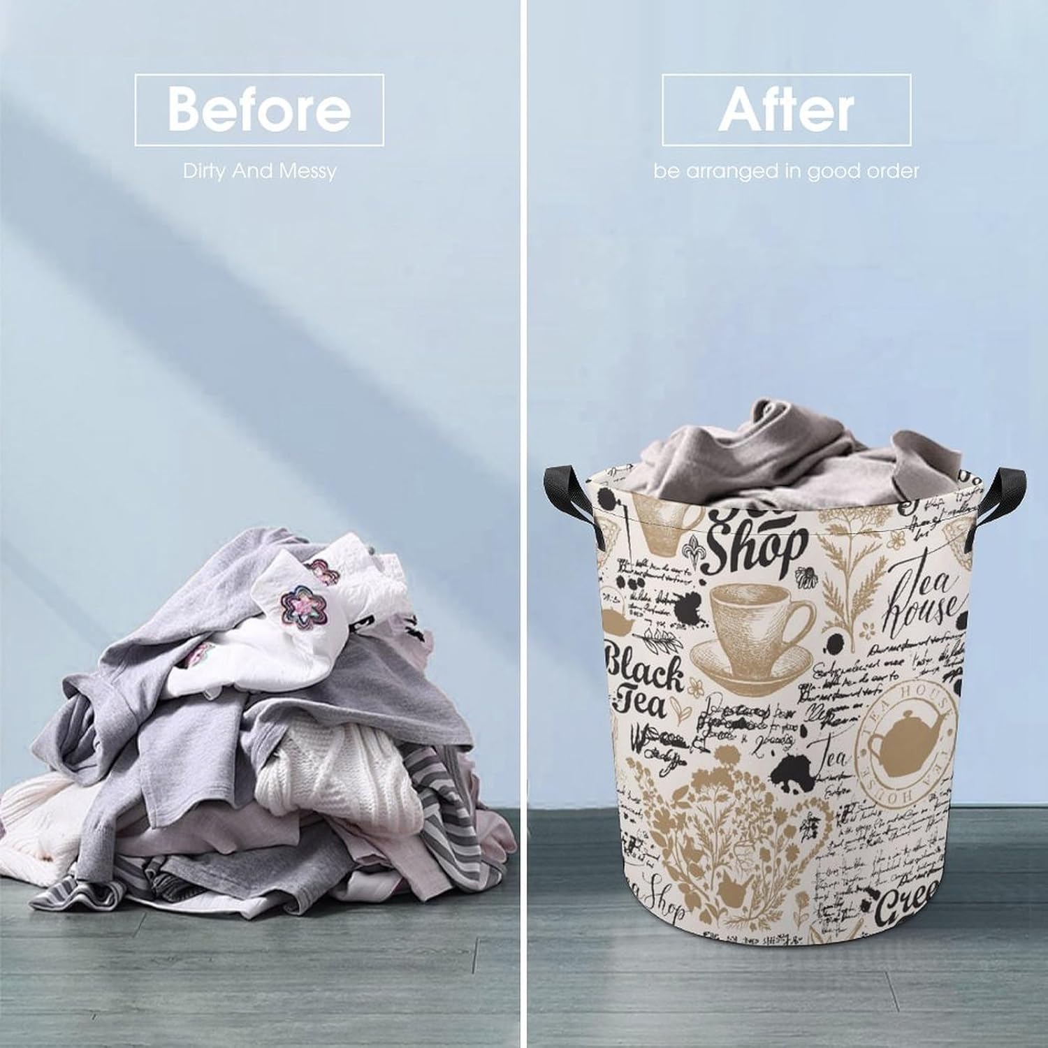 Elegant Tea-Themed Storage Hamper for Laundry Organization