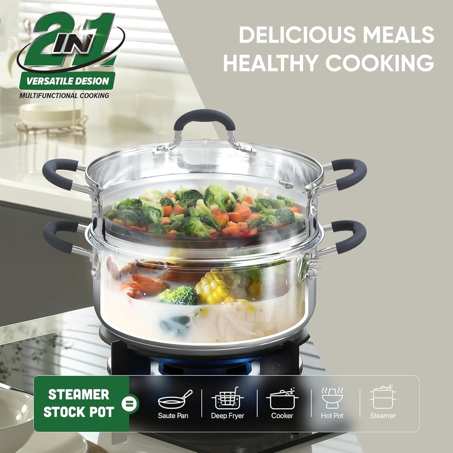 Sunhouse 33 Quarts Steamer Pot 2-Tier