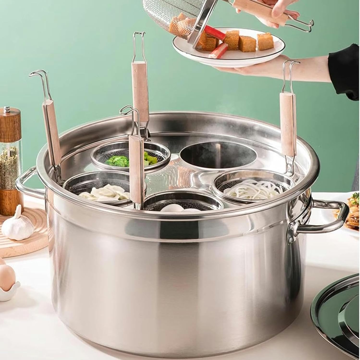 Attrexx 5-Hole Stainless Steel Pasta Cooker Set with Strainer Basket