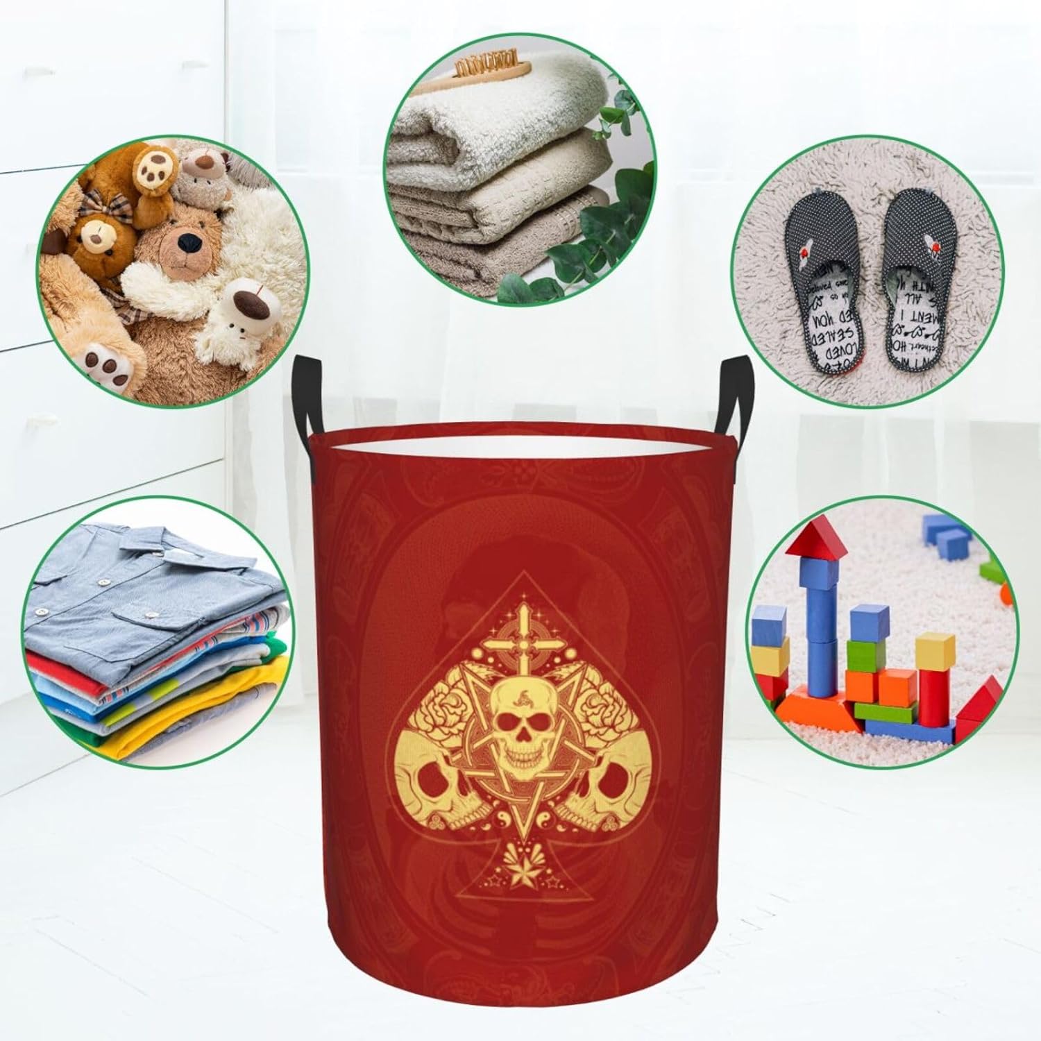 Itin Waterproof Laundry Hamper Red Skull Print S-40L