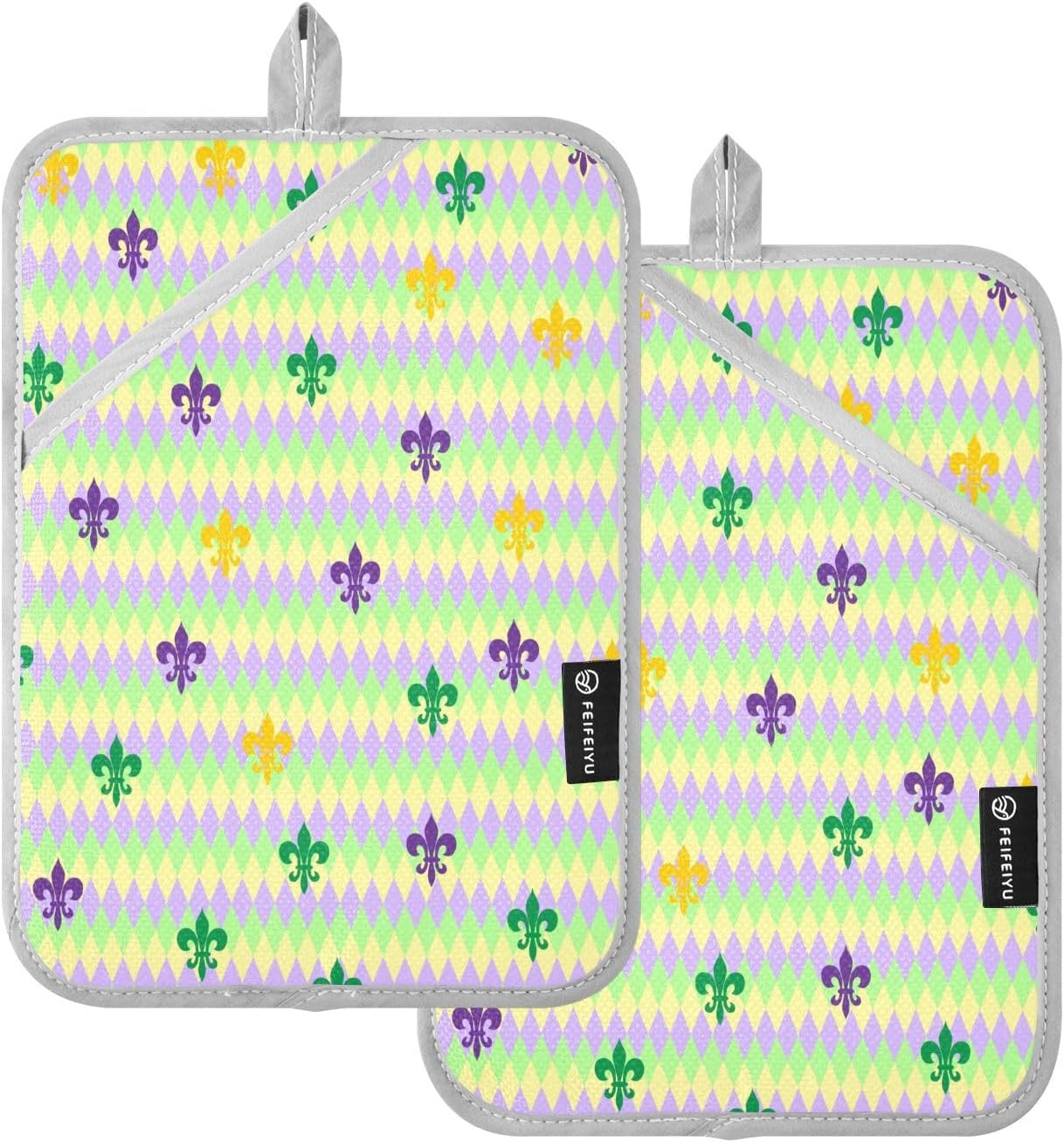 Kcldeci Purple Fleur-de-lis Lily Mardi Gras Oven Mitts 2-Pack