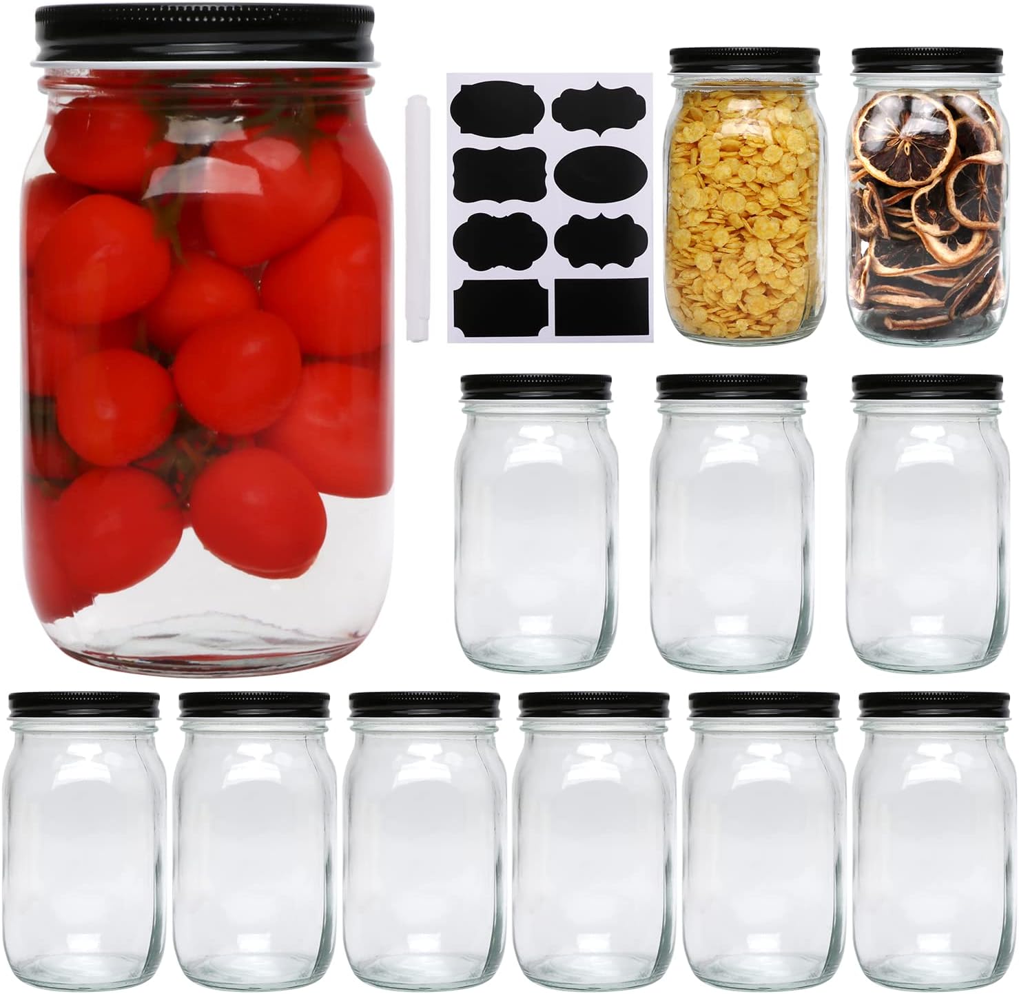 QAPPDA Premium 32 Oz Glass Jars Set 12 Count