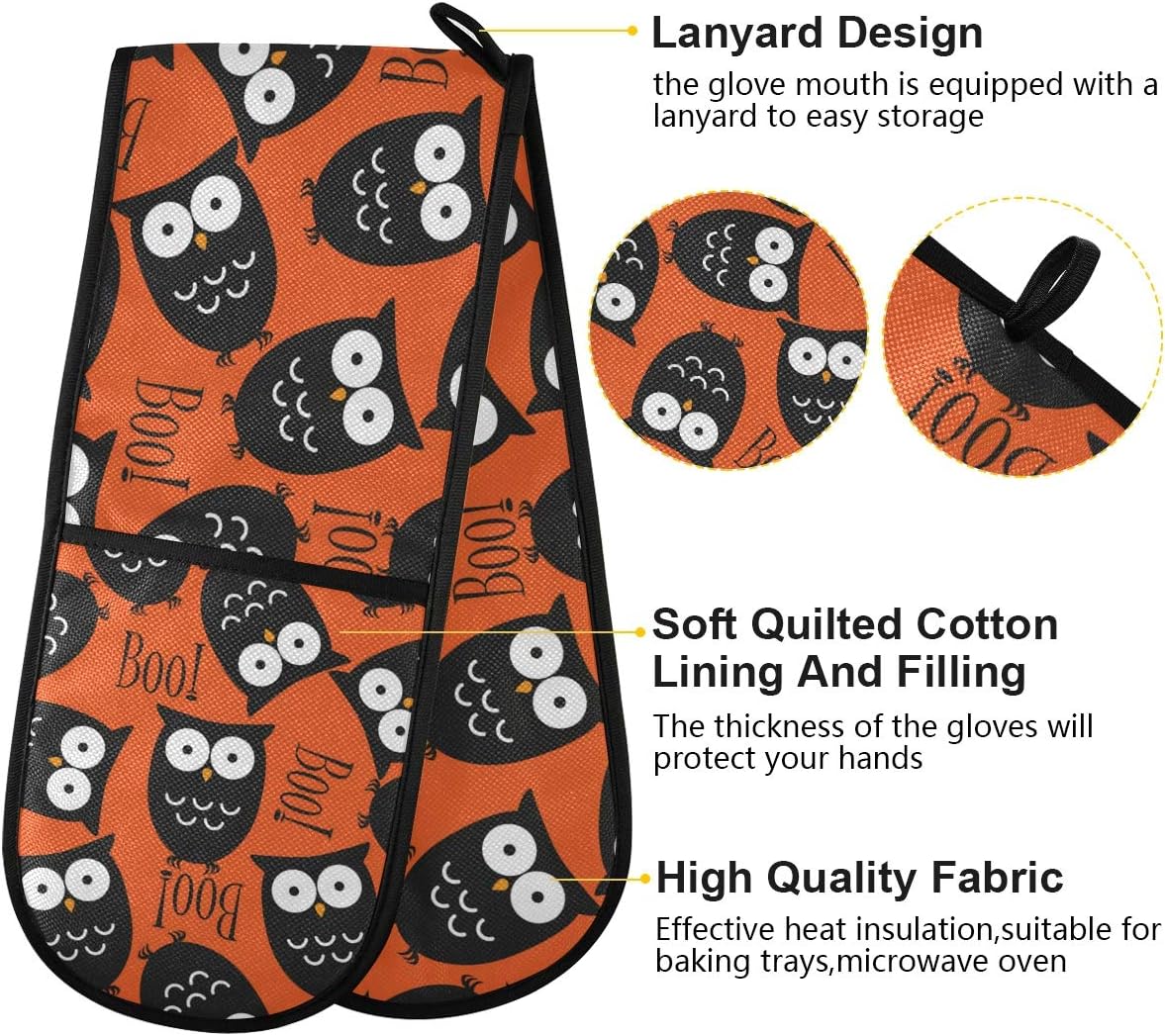ZZXXB Halloween Owl Boo Double Oven Mitt Heat Resistant Kitchen Gloves