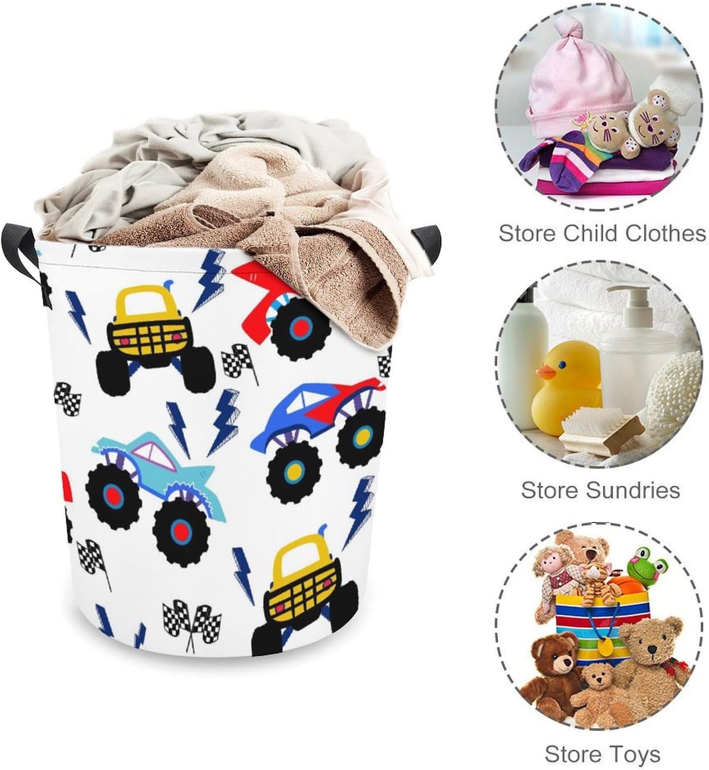 Monster Truck Cartoon Laundry Hamper for Kids Waterproof Storage Basket