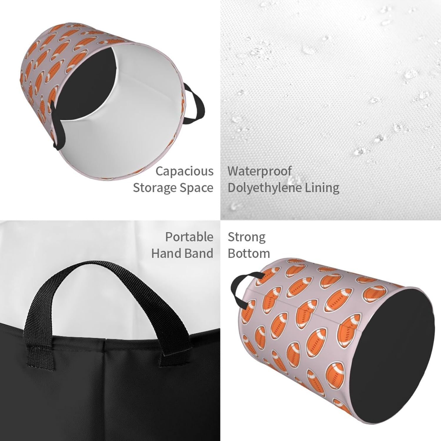 Durable American Football Collapsible Laundry Basket for Storage Travel Organization