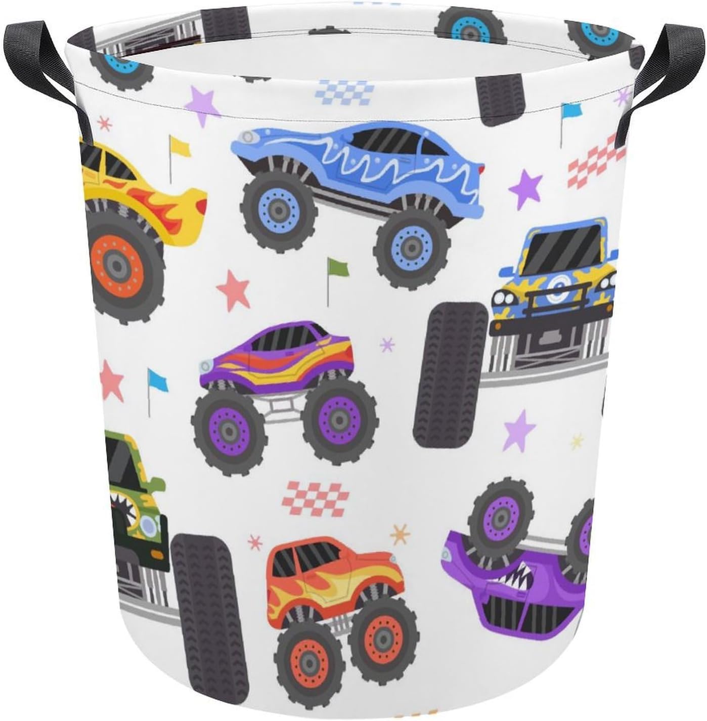 Cartoon Monster Trucks Extreme Racing Waterproof Laundry Hamper