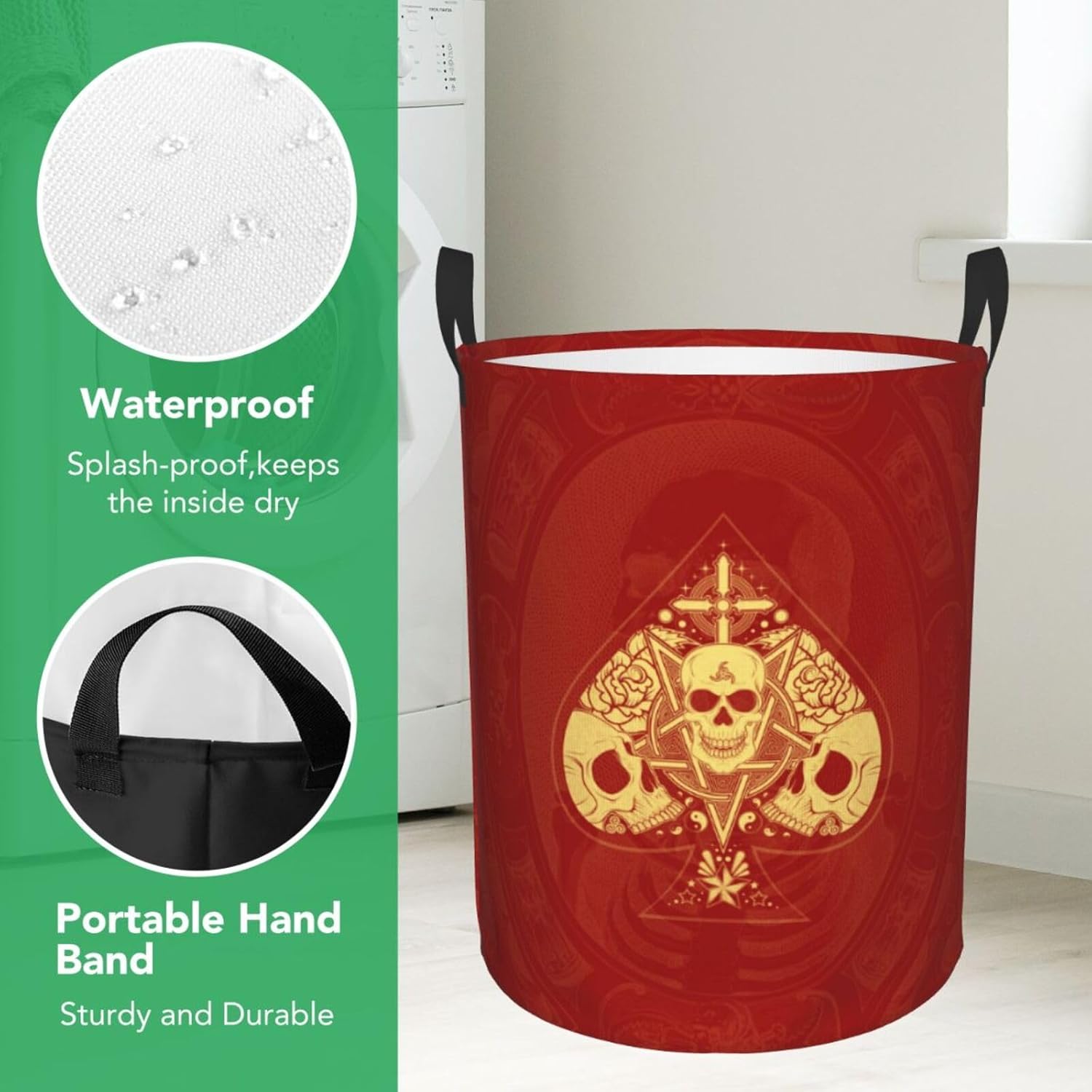 Itin Waterproof Laundry Hamper Red Skull Print S-40L