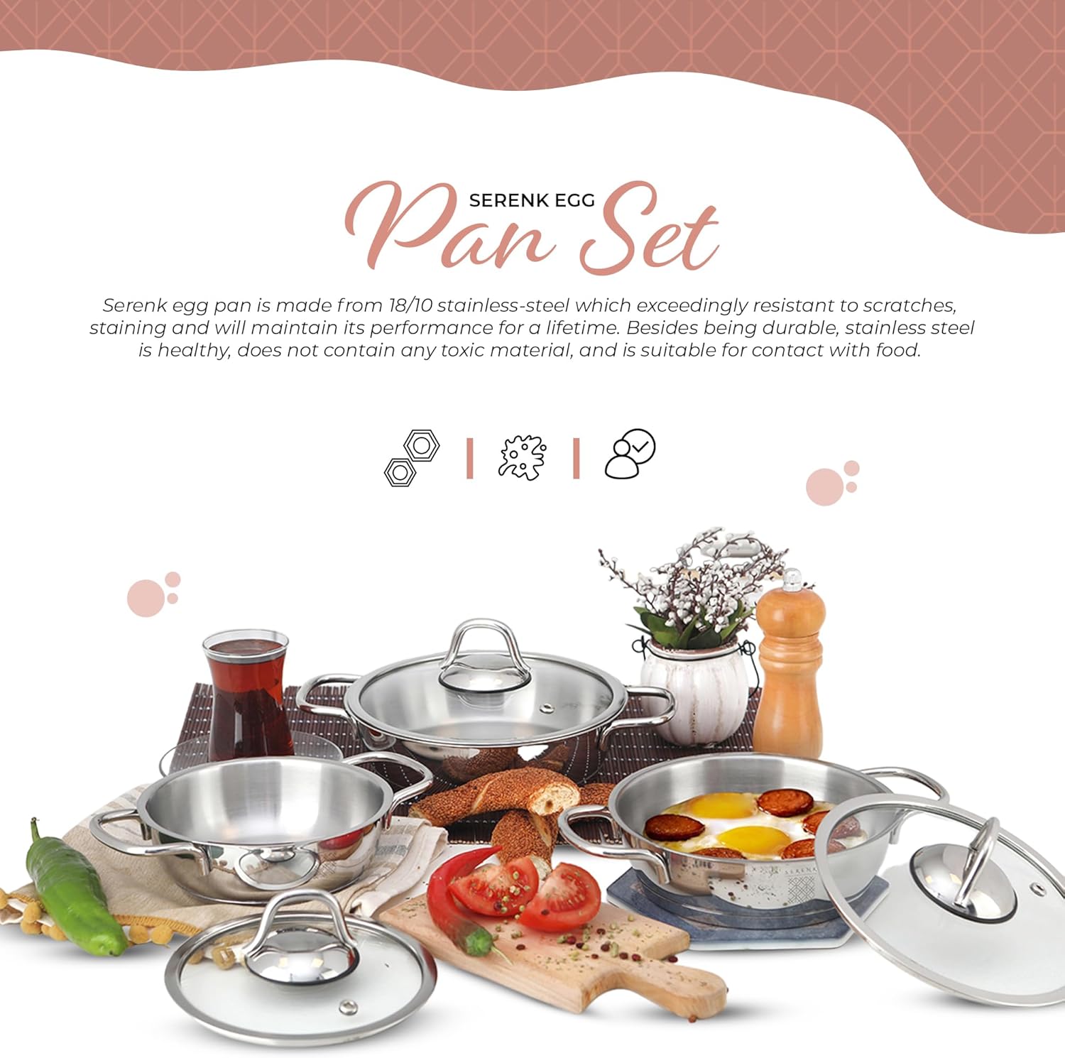 7-Piece Stainless Steel Cookware Set - Durable Non-Stick and Perfectly Balanced