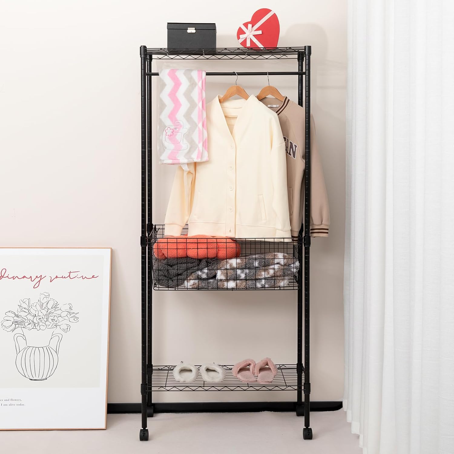 ALIMORDEN Laundry Cart with Clothes Rack Black