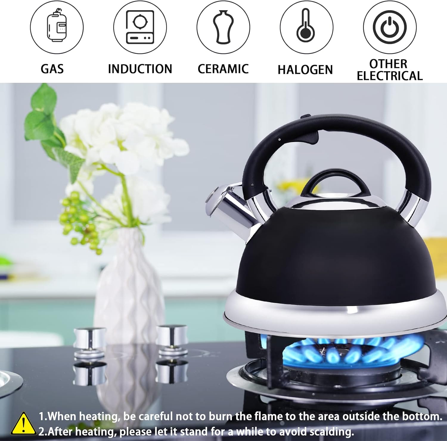 Masio 25 Quart Stainless Steel Kettle Ergonomic Design Melodic Whistle