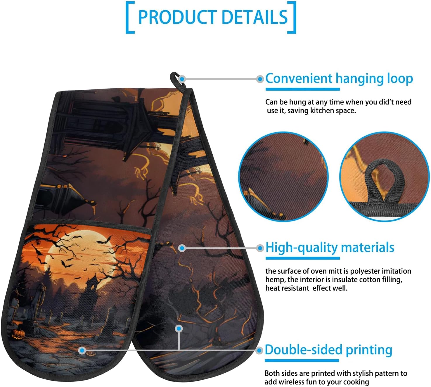 Happy Halloween Bat Oven Mitts Heat Resistant Non-Slip Double Oven Mitts
