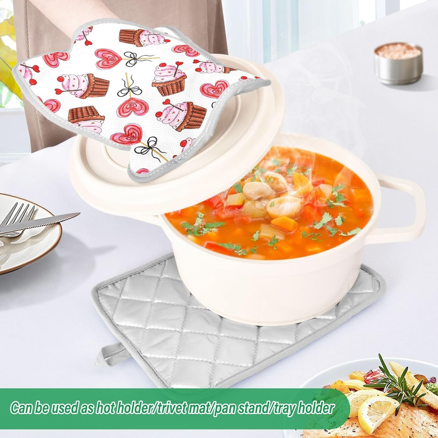 KCldeci Colorful Valentine Heat Resistant Potholders Set