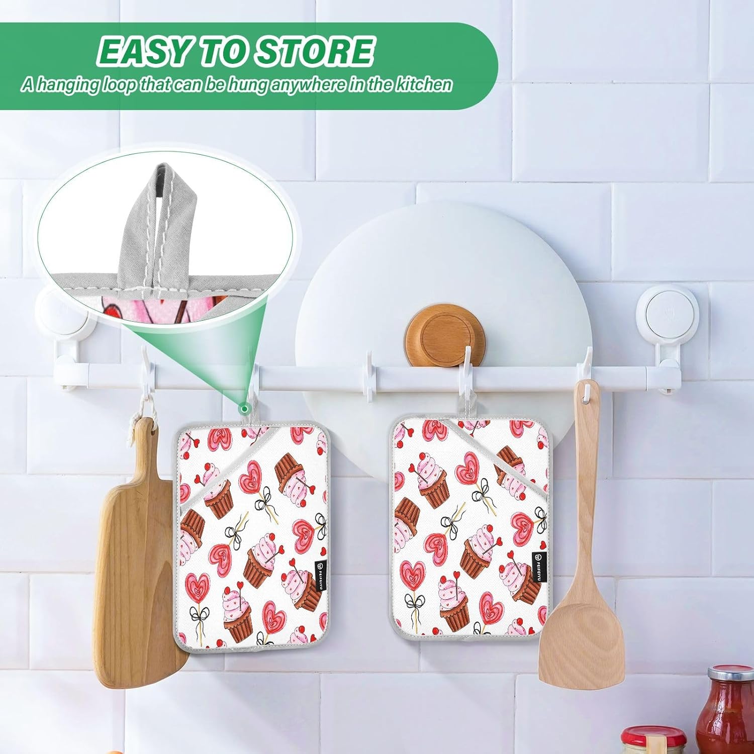 KCldeci Colorful Valentine Heat Resistant Potholders Set