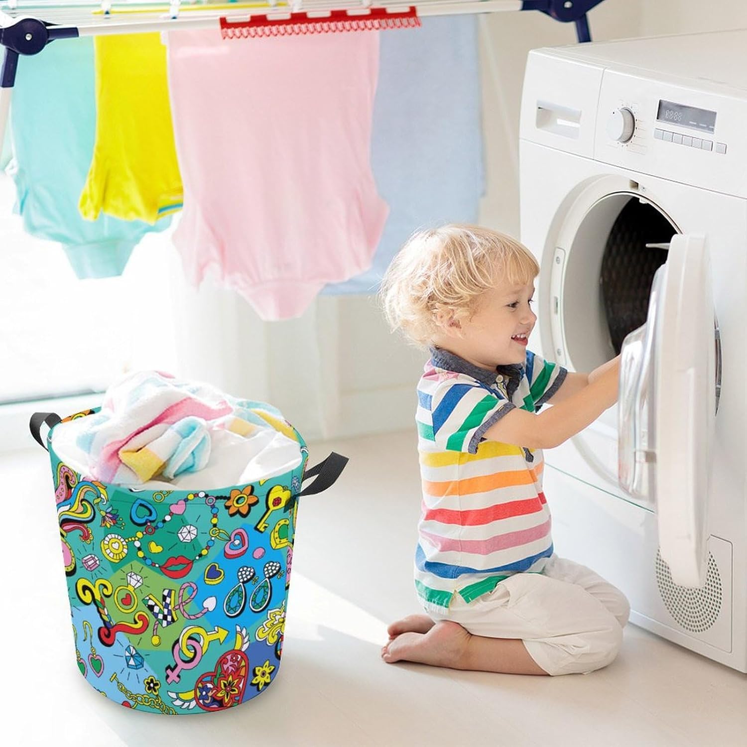 Retro Jewelry Heart Collapsible Laundry Basket