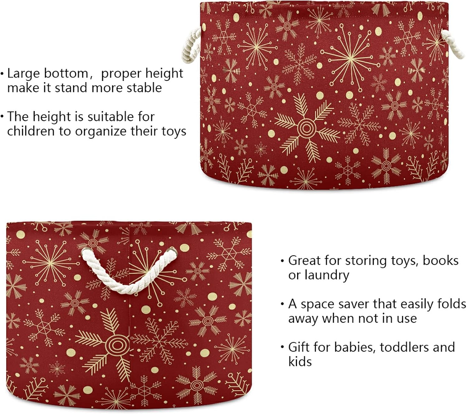 Stylish Christmas Storage Basket for Laundry with Dark Red Snowflakes Design