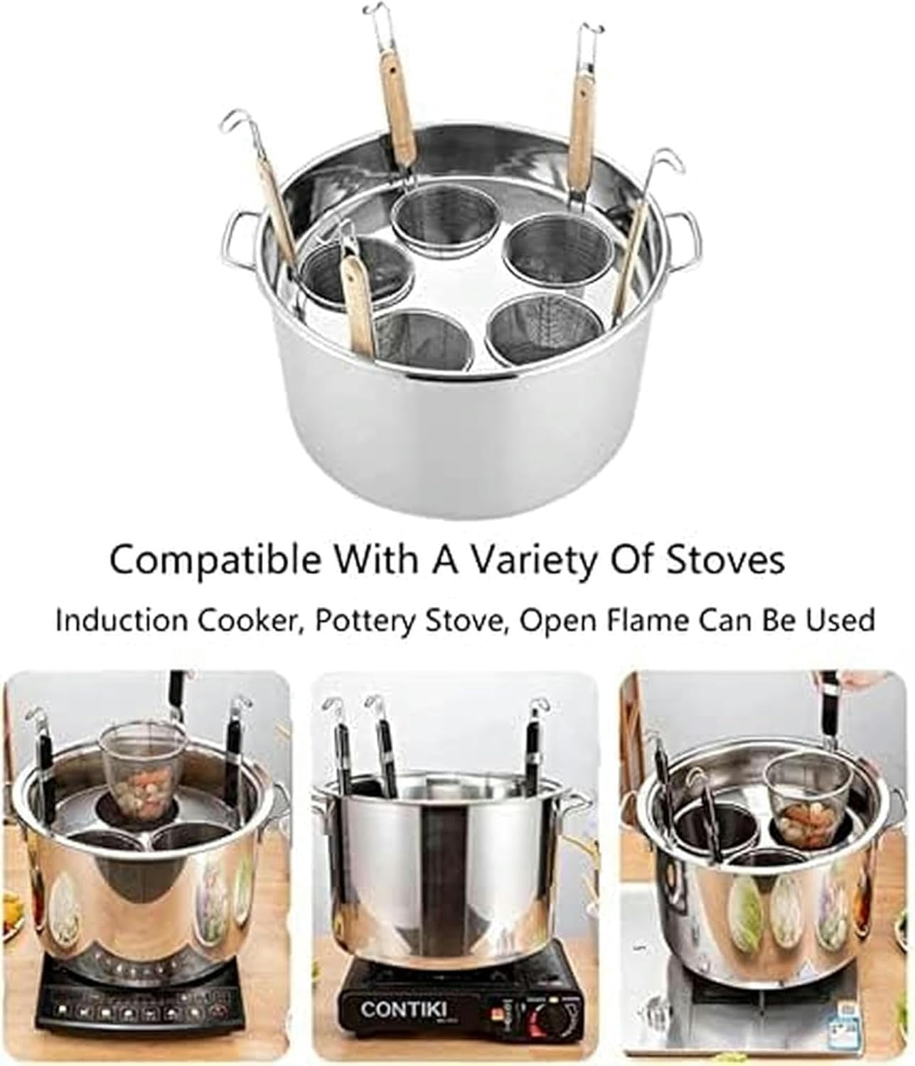Stainless Steel Pasta Pot Set with 5 Insert Strainer Baskets