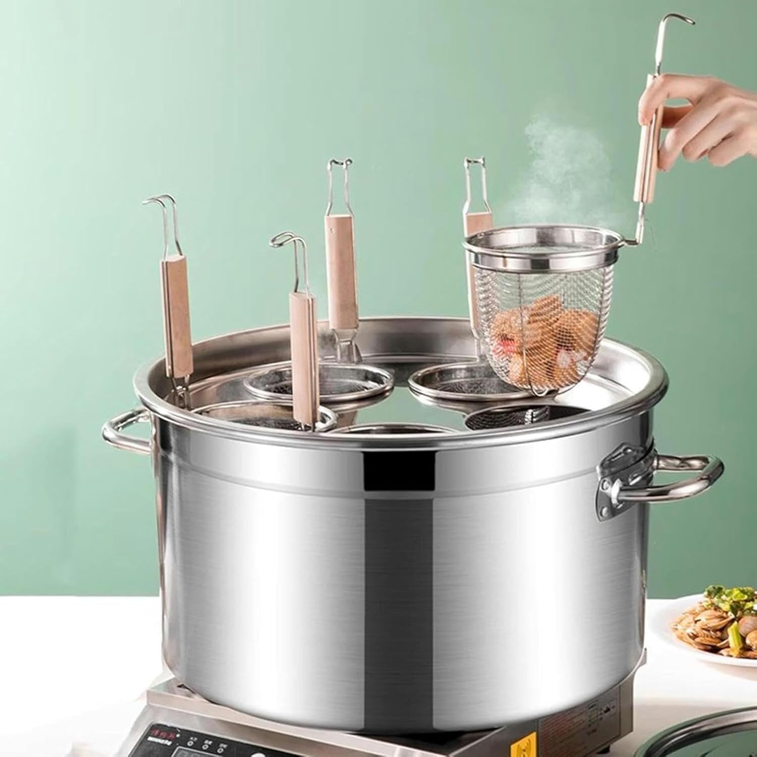 Attrexx 5-Hole Stainless Steel Pasta Cooker Set with Strainer Basket