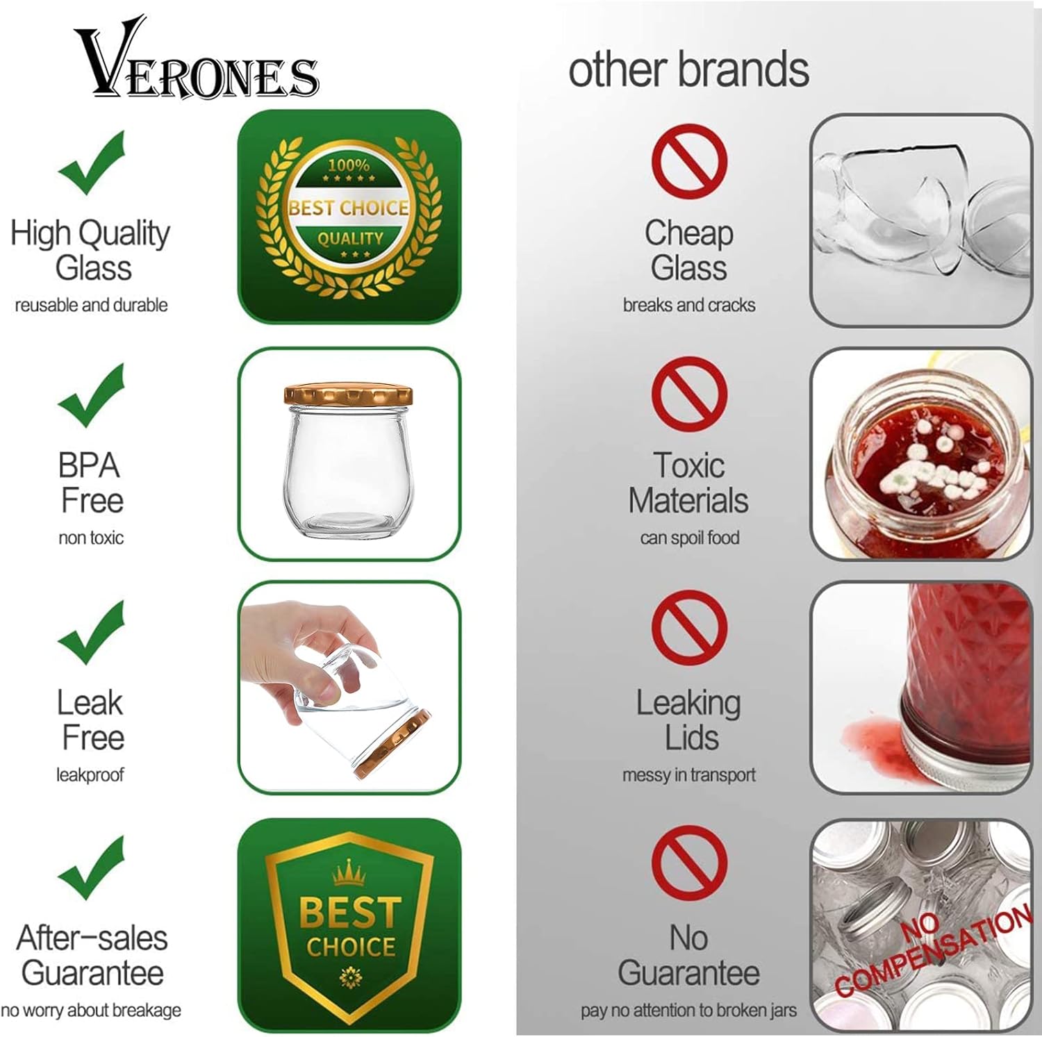 VERONES 40 Pack 6 oz Mason Jars with Lids